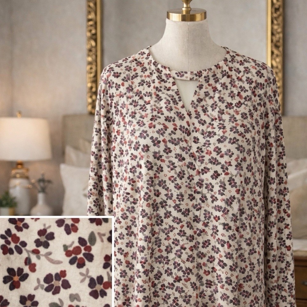 Torrid Blouse Size 5 5X Multicolor Floral Knit Keyhole Choker Neck Smocked